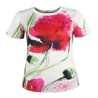 Дамски потник тениска с къс ръкав флорален принт тениска ежедневна пуловер хлабав работа летни блузи Червен ШЛ