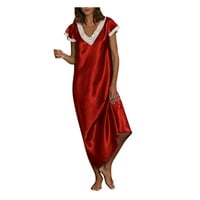 Ловско пижама пижама за жени Един Шезлонгоблечи къс ръкав в врата домашно облекло Пижами дълга рокля Нощници спално облекло червено