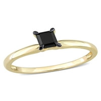 Карат Т. в. черен диамант 14кт жълто злато черен родий покритие пасианс годежен пръстен