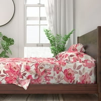 памучни чаршафи, кралски комплект-акварел цъфтят розово върху крем Екстра голям романтичен женски печат обичай легла от лъжица цвете