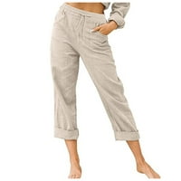 Дамски панталони памучен памучен плътно цвят подрязани панталони с висок талия панталон