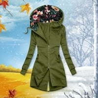 Есен половин вълна палта за жени дамски модни качулки печат Плътен цвят Поло цип джоб риза яке овча вълна палта за жени армия зелен хл