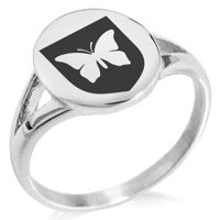 Неръждаема стомана пеперуда безплатен духовен герб щит минималистичен овален горен полиран изречение пръстен