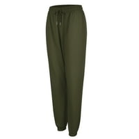панталони за жени активни еластични талии за талия, торбести суитчъри джогинг панталони панталони армия зелено + m
