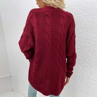 Дълги жилетки за жени мода есен зима Плътен цвят джоб Дълъг ръкав жилетка пуловер блузи блузи яке вино ШЛ