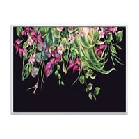 Дизайнарт 'Флорални Тропически Листа На Черен Фон' Къща В Рамка Платно Стена Арт Принт