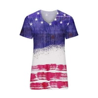 Дринф независим ден ризи за жени модерни американски флаг звездни тениски тениски блуза ежедневни V върхове с къси ръкави Tee Tee