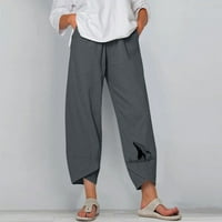 Памучно бельо капри панталони за жени еластична талия с широки панталони за крака удобни удобни палацо панталони йога суитчъри панталони