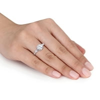 Миабела Дамски 2-Каратов Т. Г. в. тънко изрязан бял моасанит Сребърен 3-каменен годежен пръстен