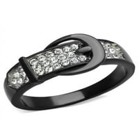 Черна неръждаема стомана колан катарама кръг нарязани кристал мода пръстен жените размер 7