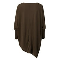 Върхове клирънс жени ежедневни плюс размер кръгла шия солиден дълъг ръкав нередовен суичър разхлабен печат пуловер върхове блуза блуза