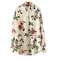 Yuelianxi Lady Fashion Women Топ ретро флорален принт с дълъг ръкав ежедневна риза блуза