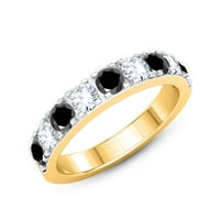 Пошадим 18К жълто злато позлатени карат кръг нарязани симулирани диамант & черен диамант половин вечност групата пръстен за жени, Размер на пръстена-8.5
