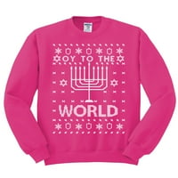 Див Боби, Ой на света Смешно еврейска Коледа Менора грозен коледен пуловер Унисе екипажа Графичен суитчър, Фушия, 3ХЛ