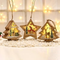 Vikakiooze Коледни декорации Дървени светещи пет-точки звездна сцена Декорация висулка