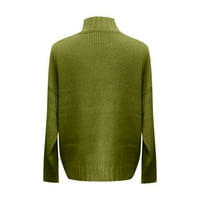 Пуловери за жени Дамски пуловери Дамско Поло пуловер средна дължина хлабав пуловер дълъг ръкав цвят трикотажно дъно риза, зелен м