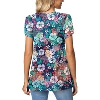 Дамски летни върхове с къс ръкав ежедневна блуза графични отпечатъци жени ризи лъжичка шия син XL