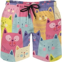 Цветни котки коте мъжки къси панталони ежедневни забавни бързи сухи плажни плувки за плуване с мрежести облицовки и джобове