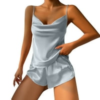 Секси бельо за жени пижама комплект ледени копринени къси панталони Set Soft Sleep Nightwear Blue Size XL