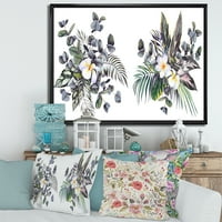 Дизайнарт 'Плумерия Франджипани Цветя С Тропически Букети' Традиционна Рамка Платно За Стена Арт Принт