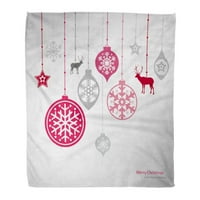 Хвърли одеяло топло уютно печат фланела Сребро графика Коледа на снежинки Нова Година червен модел удобен мек за легло диван и диван