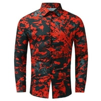 Мъжки ризи Aayomet Мъжки ежедневни вратовръзки отпечатани модни върхове риза риза с лапина риза с къс ръкав нагоре ризи за мъже червени, xxl