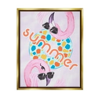 Ступел индустрии розово лято Фламинго басейн плувка тропически Слънчеви очила графично изкуство металик злато плаваща рамка платно печат стена изкуство, дизайн от Зивей ли