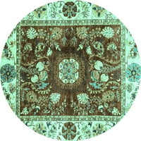 Ahgly Company Indoor Round Oriental Turquoise Blue Traditional Area Rugs, 4 'Round
