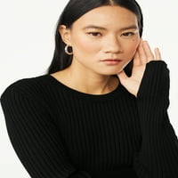 Лъжичка Женски ребро плетен пуловер с дълги ръкави, размери ХС-ХСЛ