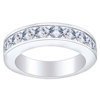 Принцеса форма Уайт естествен диамантен канал комплект сватбена лента пръстен в 14k твърд бял златен пръстен размер-6.5