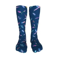 Красиви сини птици и пера коляно високи чорапи топли за уауен мъже антислип зимни удебелени чорапи за спортни пътешествия подаръци