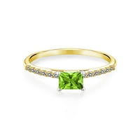 Скъпоценен Камък ЦАР 0. КТ зелен Перидот бял диамант 10к жълт златен пръстен с Бели Златни зъбци