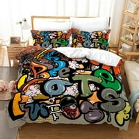 Хип-хоп графити стил спално бельо, модерен улично изкуство декор за спалня, колоритен пухени покритие и калъфка комплект