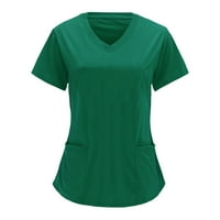 Тениска за клирънс miarhb жени с v-образно деколте с джам с джобове с джобове със солиден цвят зелено xxxxl