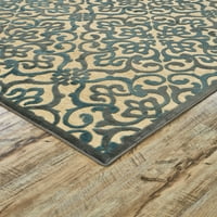 Демера лъскава вискоза килим, геометрични флорални, крем Капри синьо, 2 фута-2 инча 4 фута