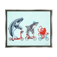 Ступел индустрии водни Морски Живот Животни езда велосипеди червен акцент графично изкуство блясък сив плаваща рамка платно печат стена изкуство, дизайн от Амели Лего
