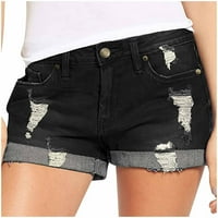 Chueow жени летни къси панталони деним бутон с цип кратка средна талия еластични джобове Жан шорти клирънс