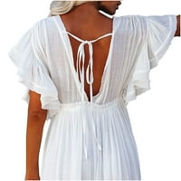 Дамска пола Дамска лятна плажна блуза бутон Шнур дълга пола Слънцезащитна риза бяла