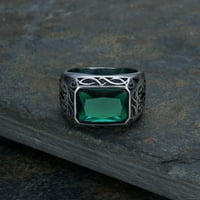 316л неръждаема стомана Реколта Сребърен пръстен зелен камък Пръстени размер 7