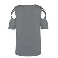 Дамски блузи жени лято късо ръкав щампа за печат студено рамо тениска върхове блузи сиви xl