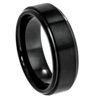 Черно IP Платен плосък четен център с високо полиран стъпаловиден ръб сватбена лента пръстен за мъже или дами