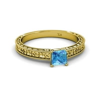 Синьо топаз milgrain флорален гравиран годежен пръстен за пасианс 0. карат 14k жълто злато.size 8.5