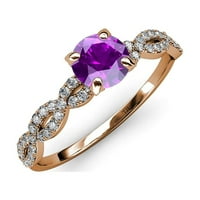 Аметист и диамантен безкраен годежен пръстен 1. CT TW в 14K розово злато.size 4.5