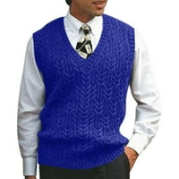 iopqo качулки за мъже мъже есен зима ежедневно плътно плетено пуловер жилетка без ръкави v Врат пуловер жилетка тъмно синьо m