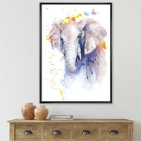 Дизайнарт 'портрет на слон жълто и синьо щрихи' Ферма рамкирани платно стена арт принт