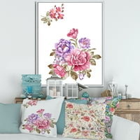 Дизайнарт 'букет от лилави и розови цветя и' къща в рамка платно за стена арт принт