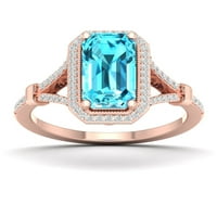 Императорски скъпоценен камък 10К Розово злато Изумруд шлифован Швейцарски син топаз КТ ТВ диамантен ореол Сплит джолан женски пръстен