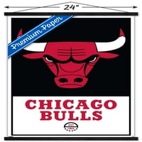 Чикагски бикове - плакат за стена с лого с дървена магнитна рамка, 22.375 34