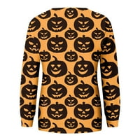 Върхове за жени с дълъг ръкав Crewneck Хелоуин ризи за печат Пуловер Графична ежедневна блуза Злато XL