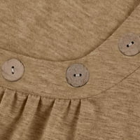 Клирънс блузи за жени Плътен цвят Бутон надолу кръг врата тениска Къси ръкави Бежов ххл